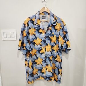 Vintage Quicksilver Hawaiian Shirt Mens Size XL Vintage 90s Y2K Blue Floral